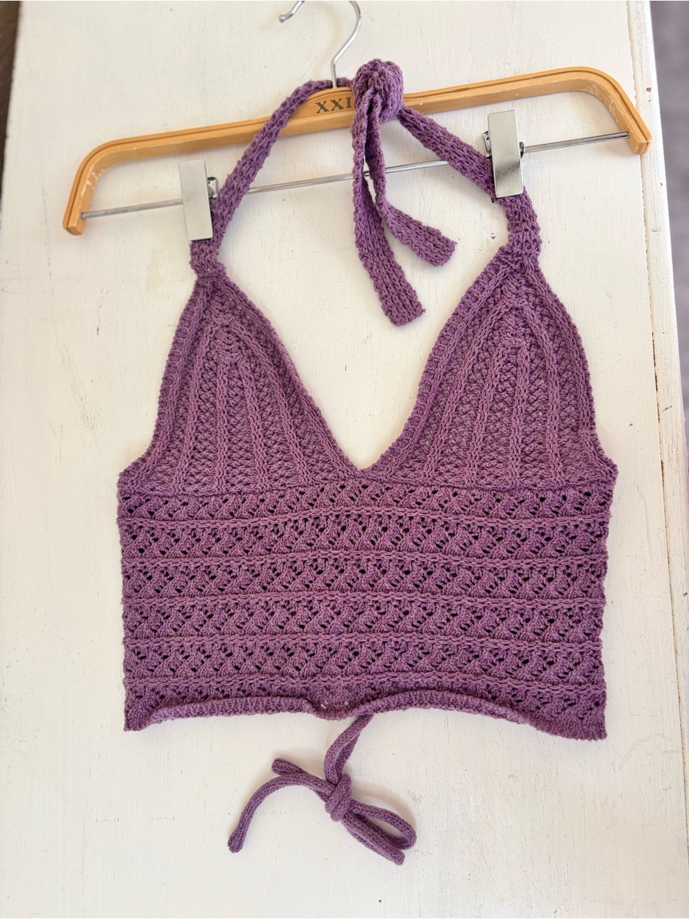 Crochet Halter Crop Top - Lavender Purple